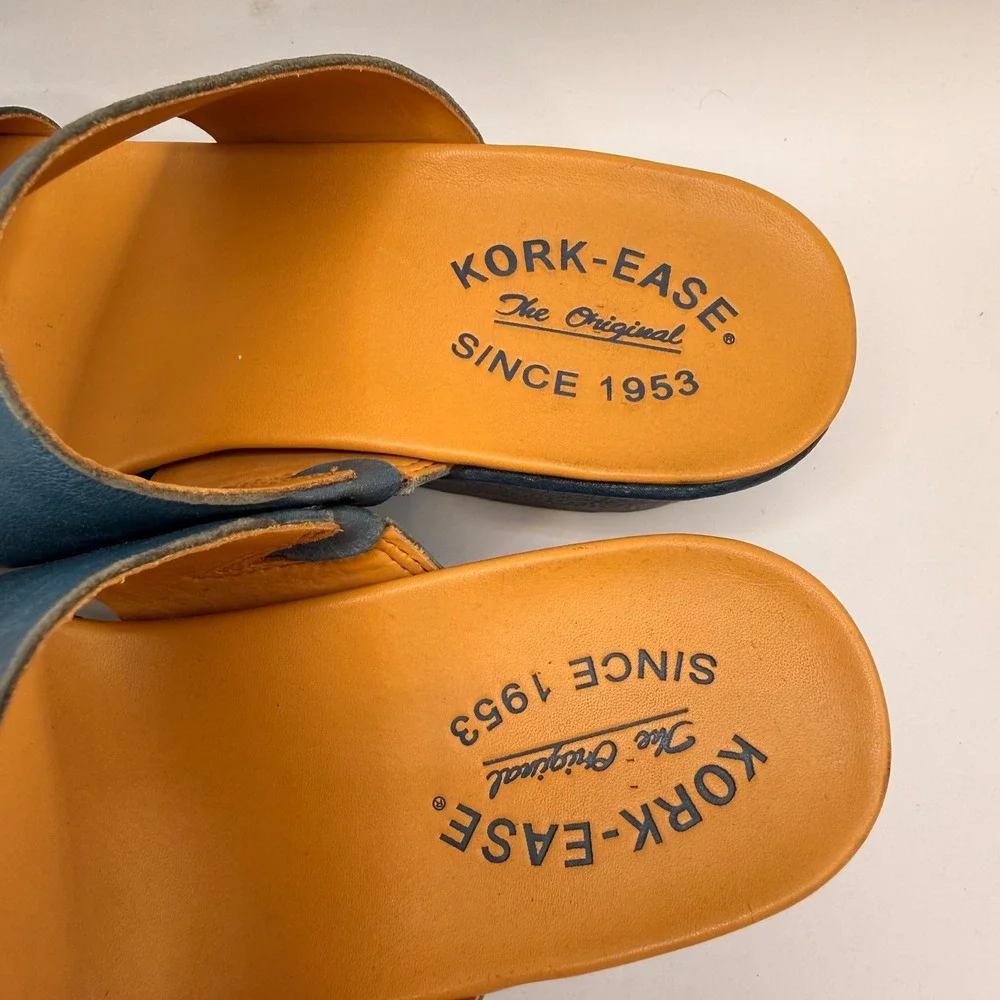 Kork-Ease Kane Dual Strap Platform Wedge Slide Sandals  Denim Blue K50204 8M